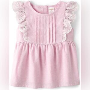 GYMBOREE Girls’ Pink Flutter Sleeve Eyelet Lace Linen Blend Blouse Size 6